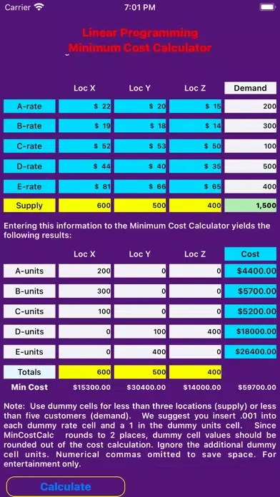 Captures d'écran de MinCostCalc