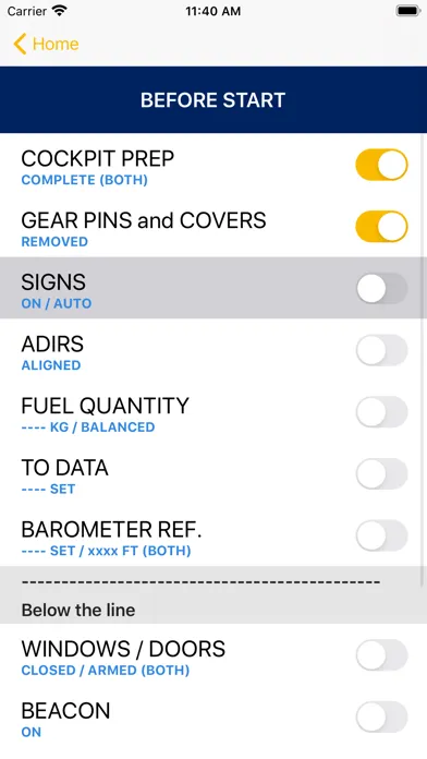Tangkapan layar A340 Checklist