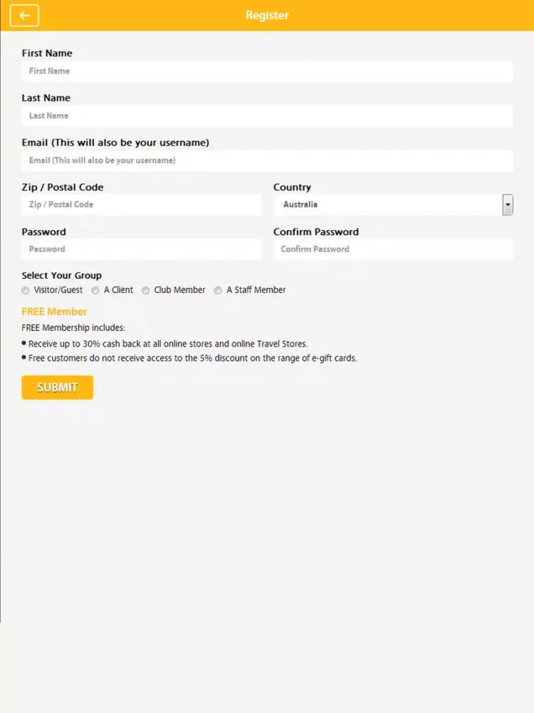 Ảnh chụp màn hình của RH Advantage Rewards iPad 