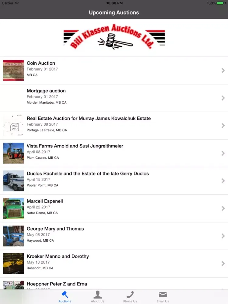 Bill Klassen Auction Calendar iPad 应用截图