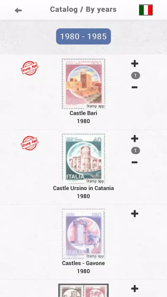 Italia francobolli, Filatelia應用截圖