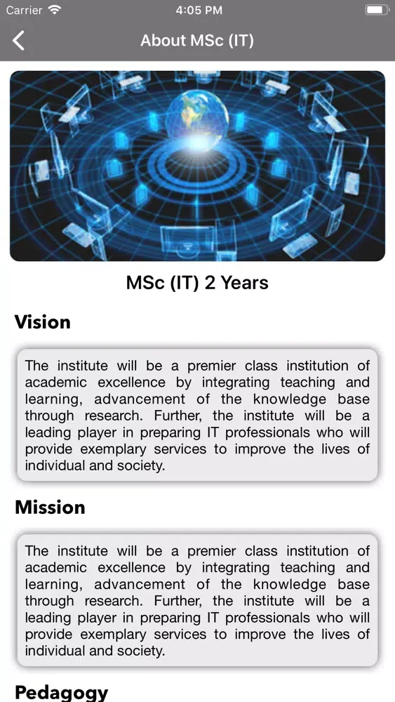 Ảnh chụp màn hình của GLS MSc (IT)