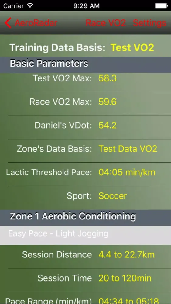 Zrzuty ekranu AeroRadar - Race Performance & Training Estimation