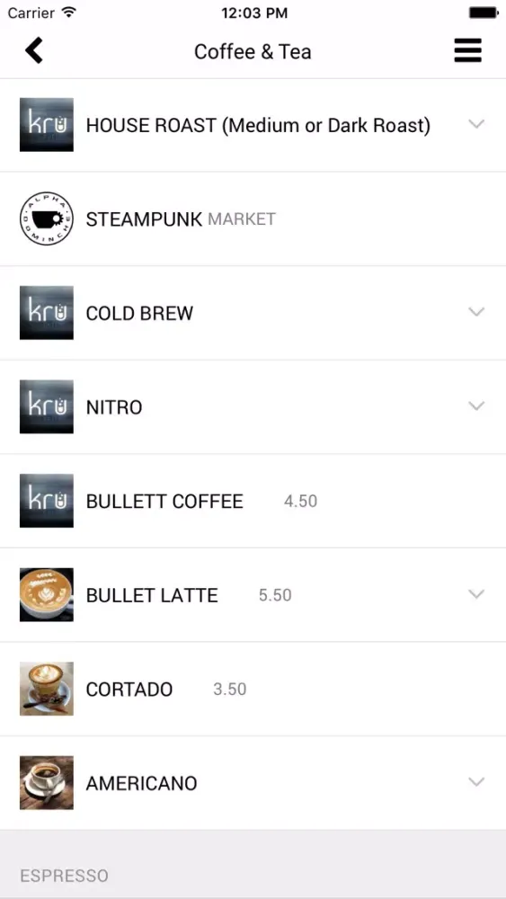 Captures d'écran de Kru Coffee