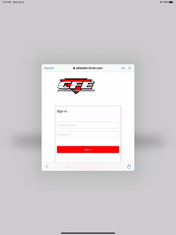 Tangkapan layar CFE Grower Portal iPad 