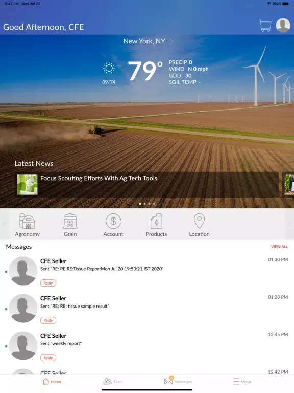 Tangkapan layar CFE Grower Portal iPad 
