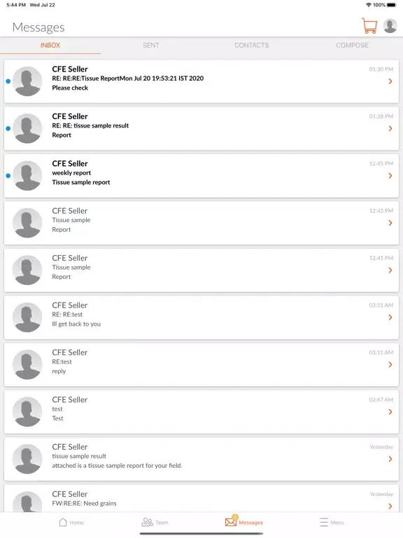 Tangkapan layar CFE Grower Portal iPad 