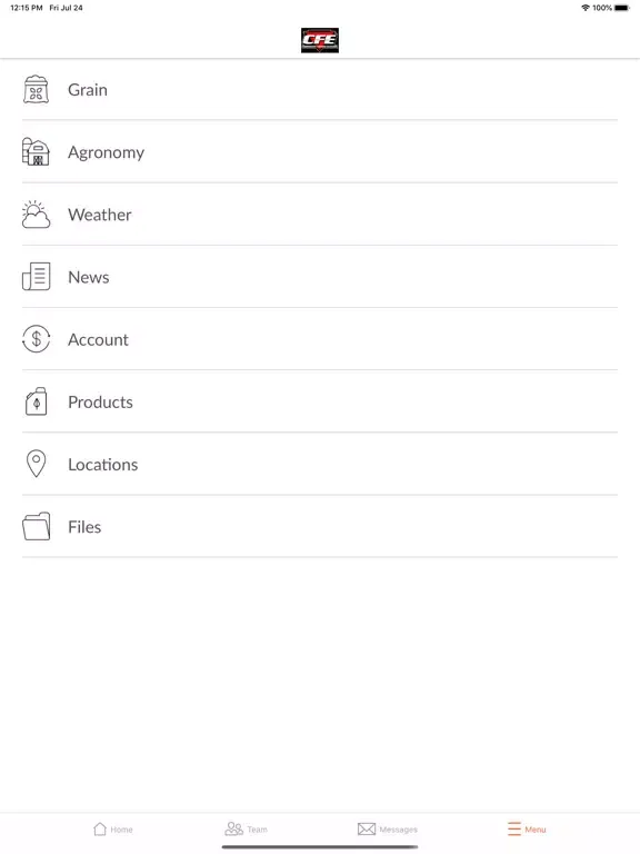 Tangkapan layar CFE Grower Portal iPad 