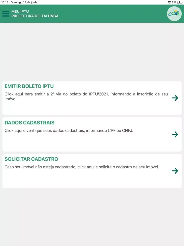 Capturas de tela do IPTU Itaitinga iPad 