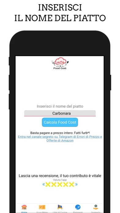 Tangkapan skrin Food Cost Italia