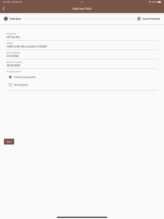 Tangkapan layar Corn Irrigation Scheduler iPad 