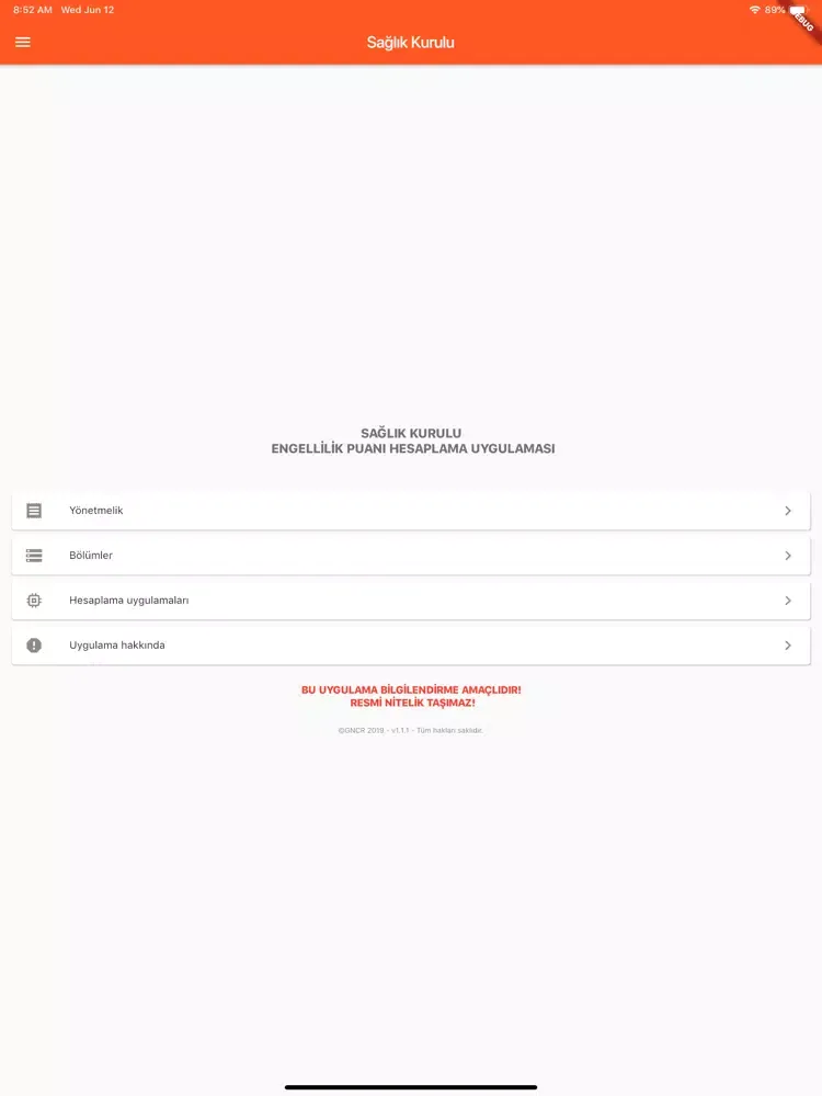 Ảnh chụp màn hình của Sağlık kurulu engellilik puanı iPad 