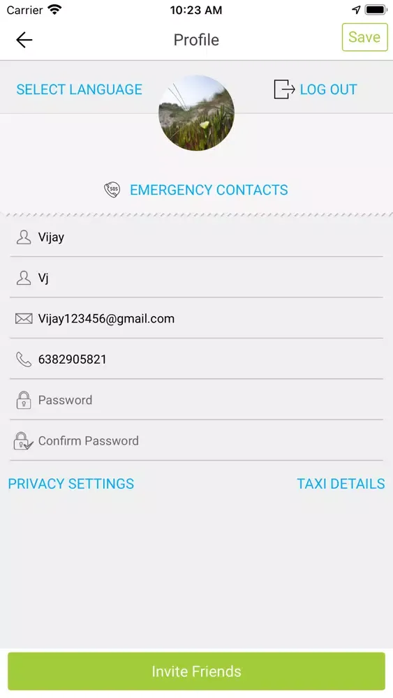 Ảnh chụp màn hình của Go Green Cabs Driver