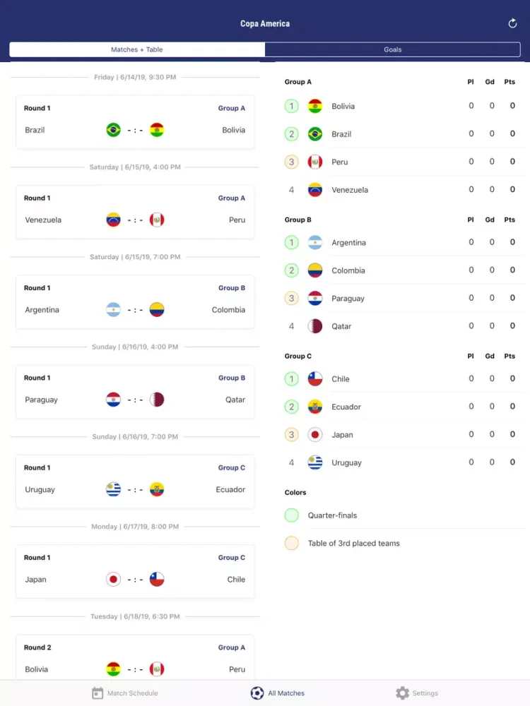 صور Copa America App 2019 Scores iPad 