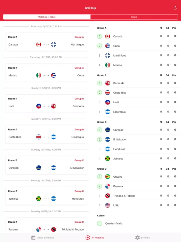 Gold Cup App 2019 Scores iPad  スクリーンショット