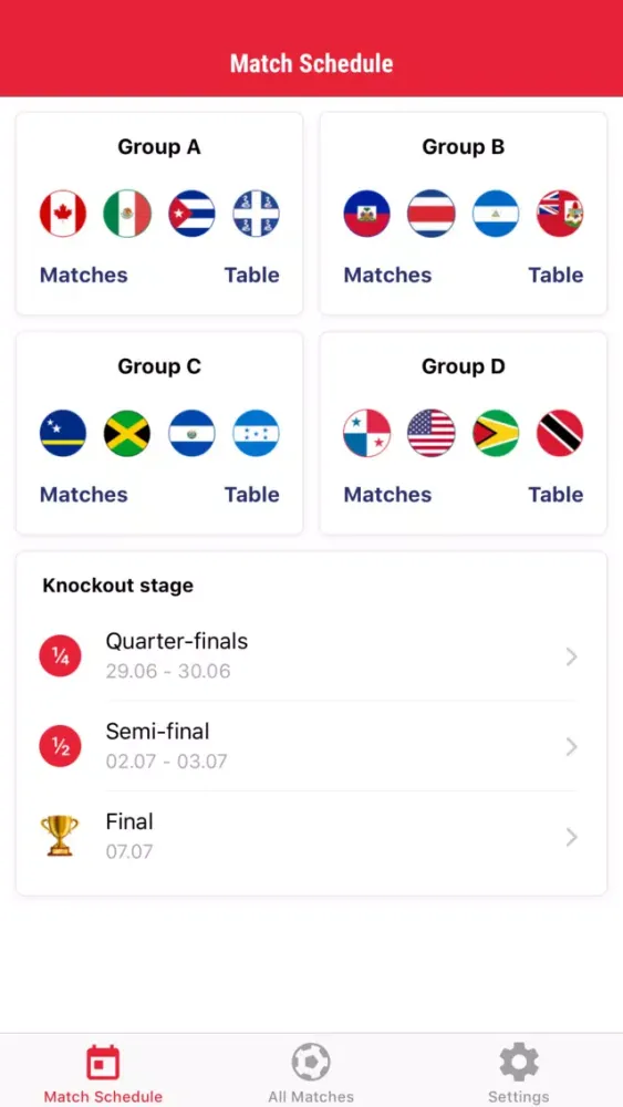 Gold Cup App 2019 Scores スクリーンショット