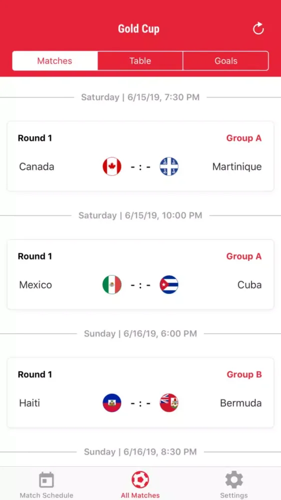 Gold Cup App 2019 Scores スクリーンショット