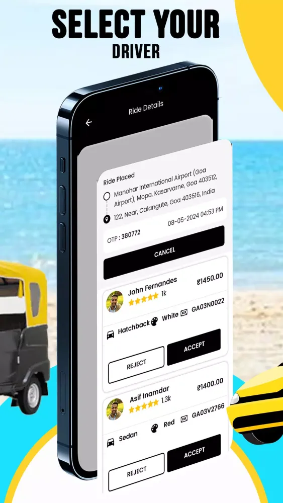 Capturas de tela do Goa Taxi App | By Goencar Taxi