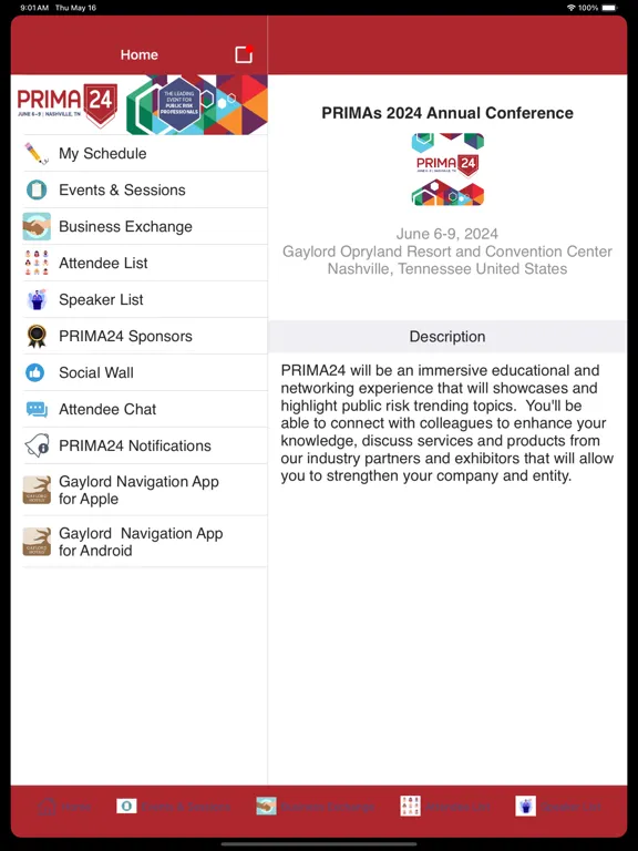 Ảnh chụp màn hình của PRIMA Events iPad 