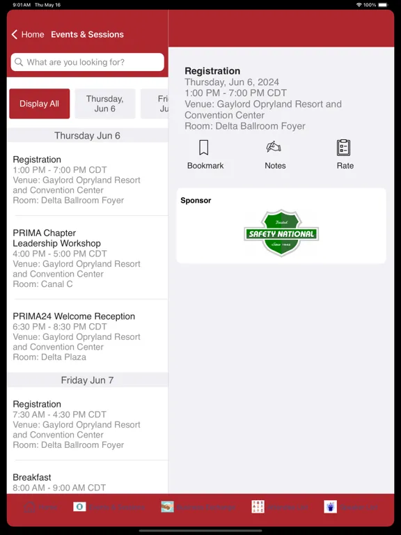 Ảnh chụp màn hình của PRIMA Events iPad 
