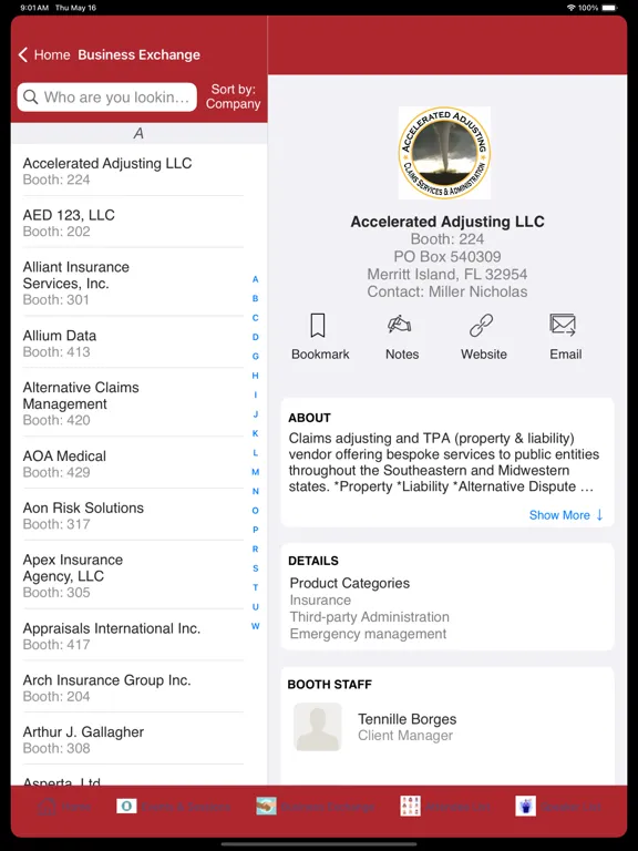 Ảnh chụp màn hình của PRIMA Events iPad 