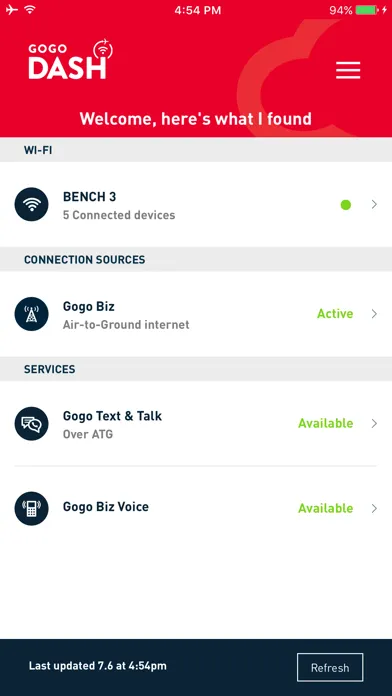 Capturas de tela do Gogo DASH (Biz Av)