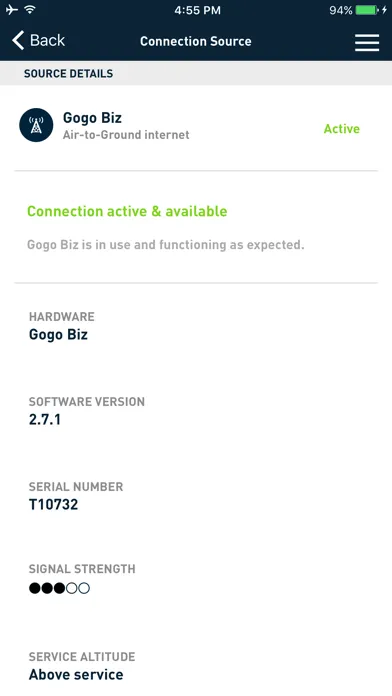 Capturas de tela do Gogo DASH (Biz Av)