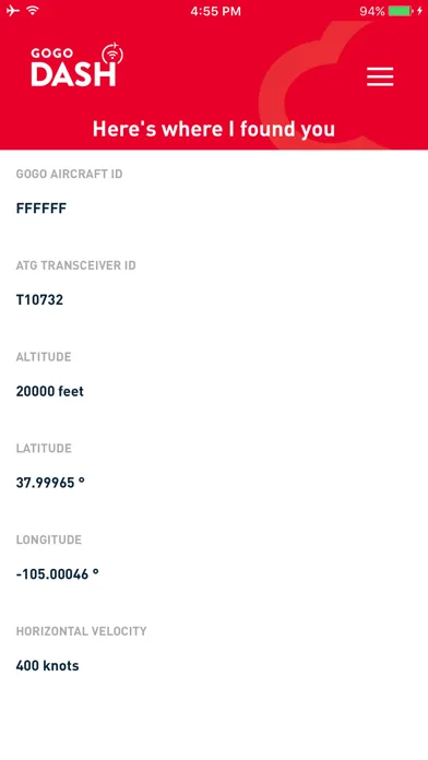 Capturas de tela do Gogo DASH (Biz Av)