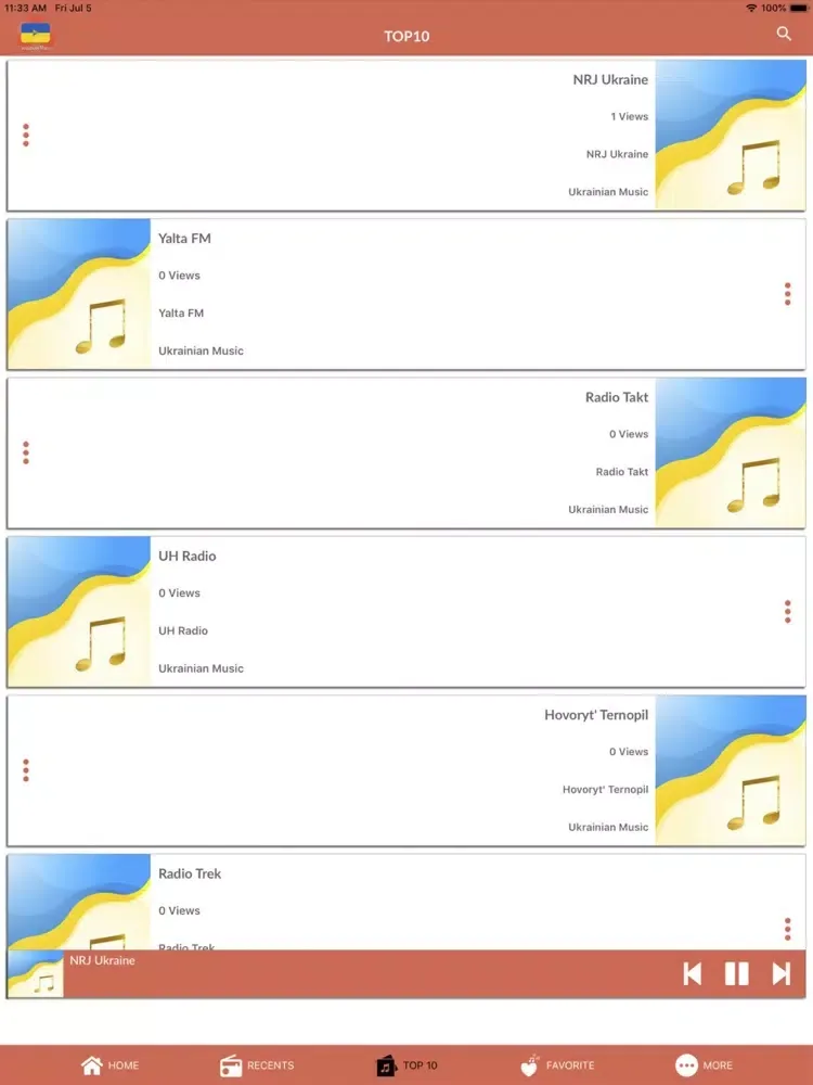 Tangkapan layar Ukraine Radio Live iPad 