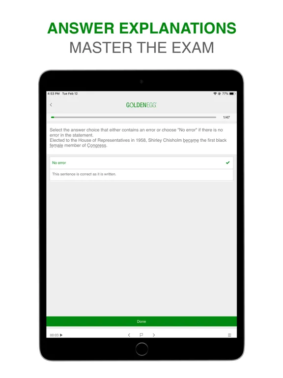 Ảnh chụp màn hình của Praxis Core Practice Test iPad 