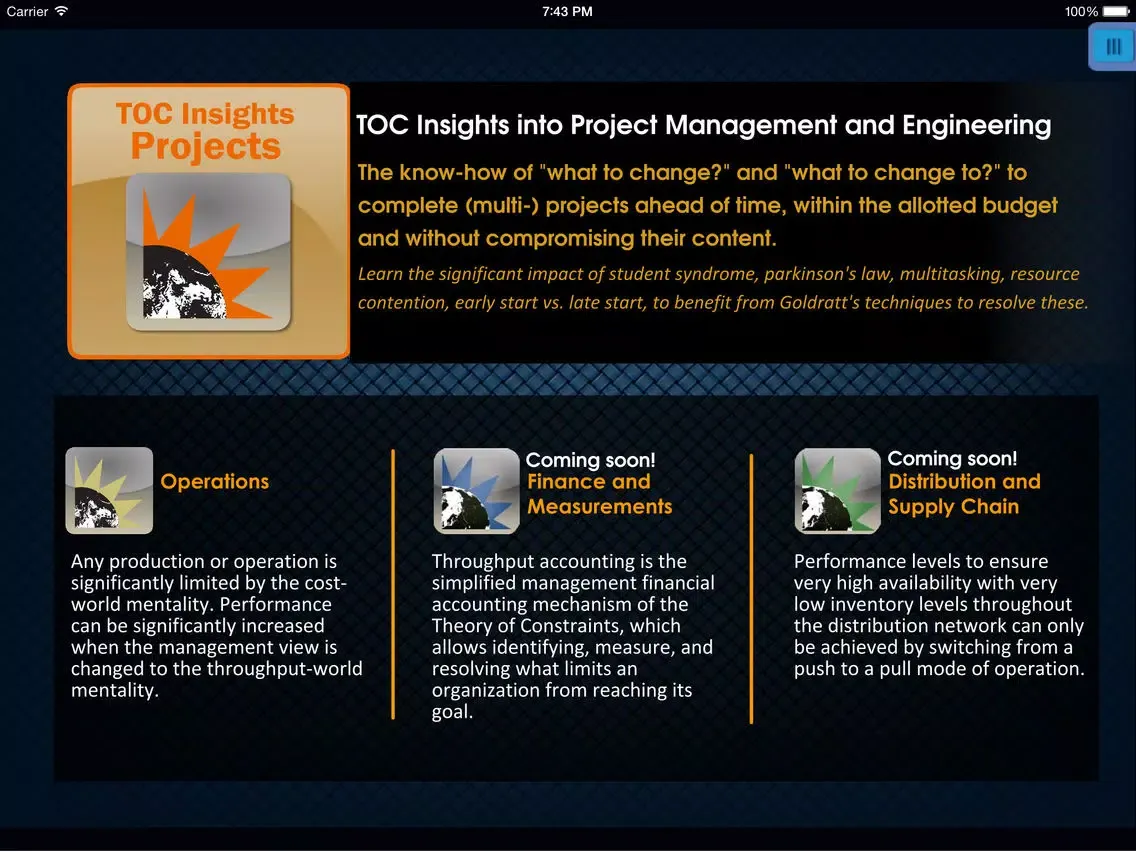 TOC Insights into Project Management and Engineering - Critical Chain Project Management: Theory of Constraints solution developed by Eliyahu M. Goldratt iPad Screenshots