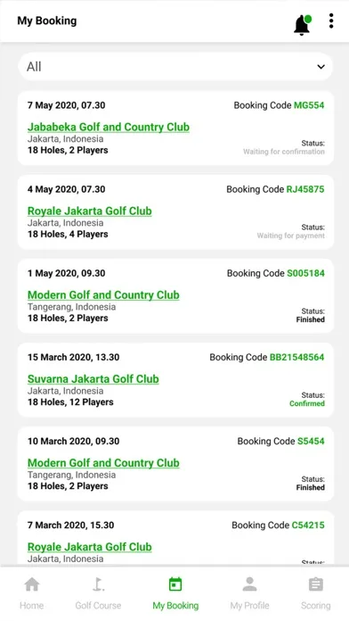 Golfers Booking 스크린샷