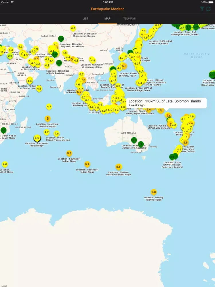 My Earthquake Monitor iPad  Ekran Görüntüleri