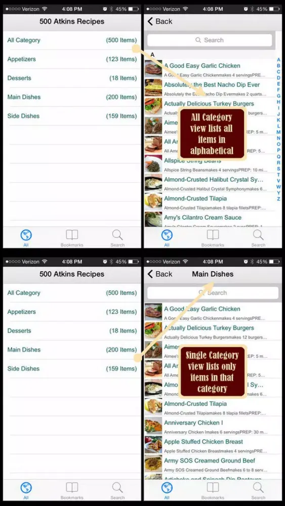 Tangkapan skrin 500 Atkins Recipes