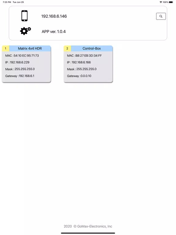 Ảnh chụp màn hình của GoMax IP iPad 