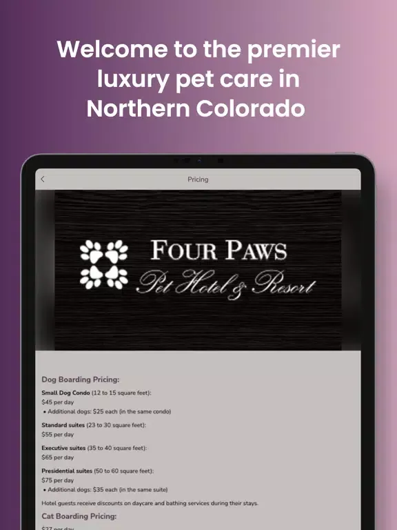 ภาพหน้าจอของ Four Paws Pet Hotel & Resort iPad