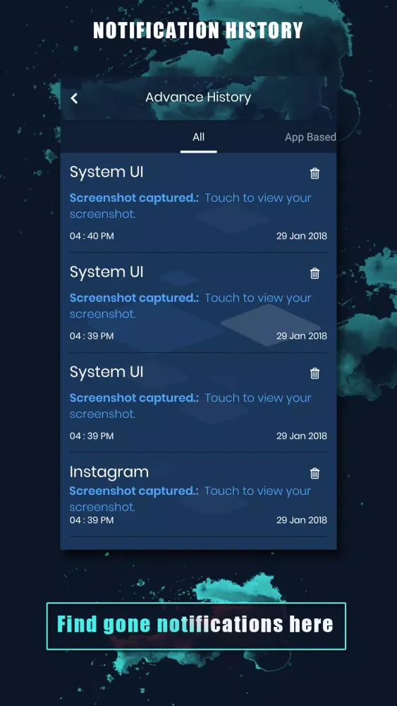 Notification History Screenshots
