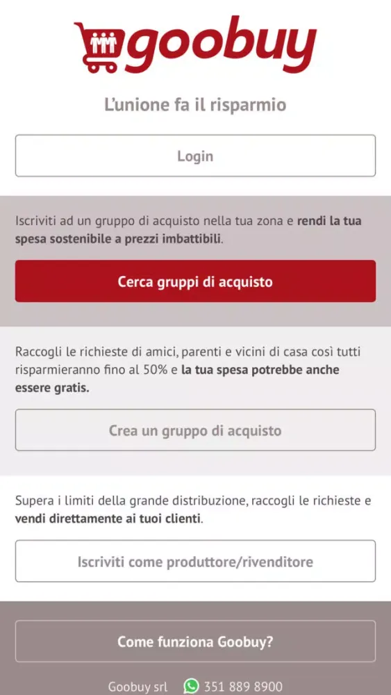 Tangkapan skrin Gruppi di acquisto Goobuy