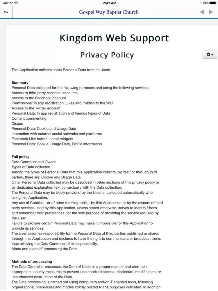 Gospel Way Baptist Church iPad  Screenshots