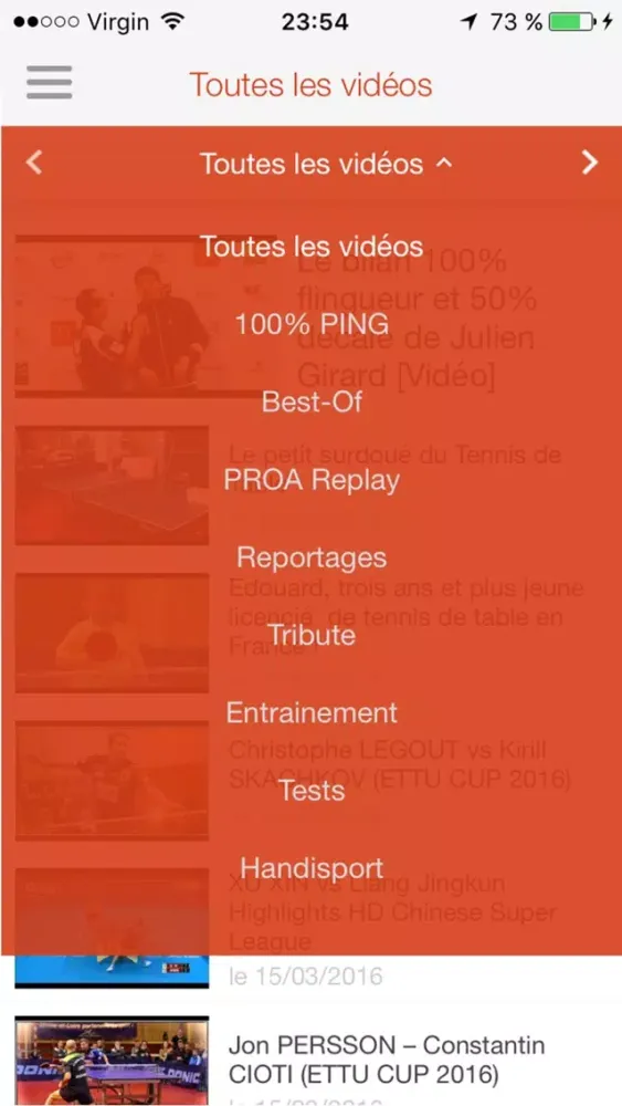 Captures d'écran de ActupingTV Tennis de Table