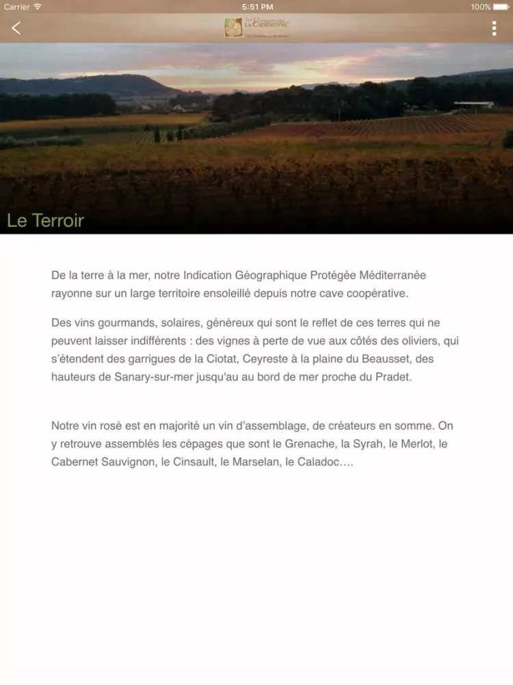 Capturas de tela do La Cadiérenne - Vins de Bandol - Côtes de Provence iPad 