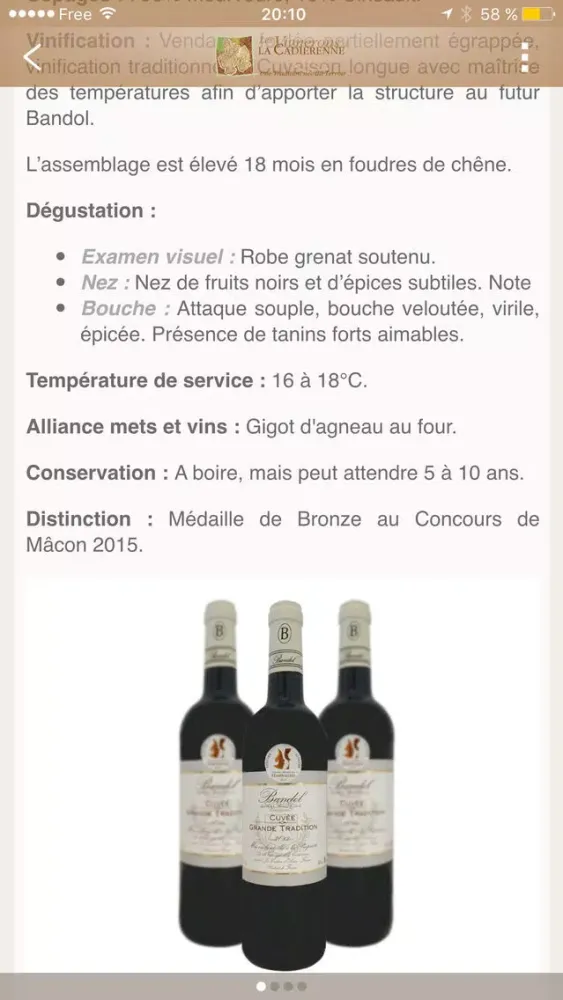 Capturas de tela do La Cadiérenne - Vins de Bandol - Côtes de Provence