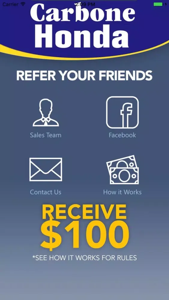 ภาพหน้าจอของ Carbone Honda Referrals