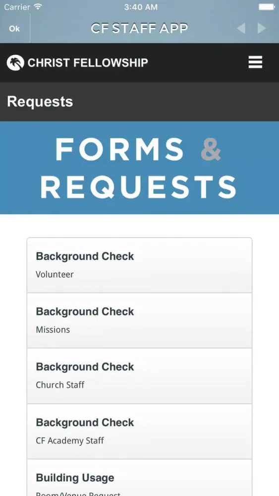 Скриншоты CF Staff App