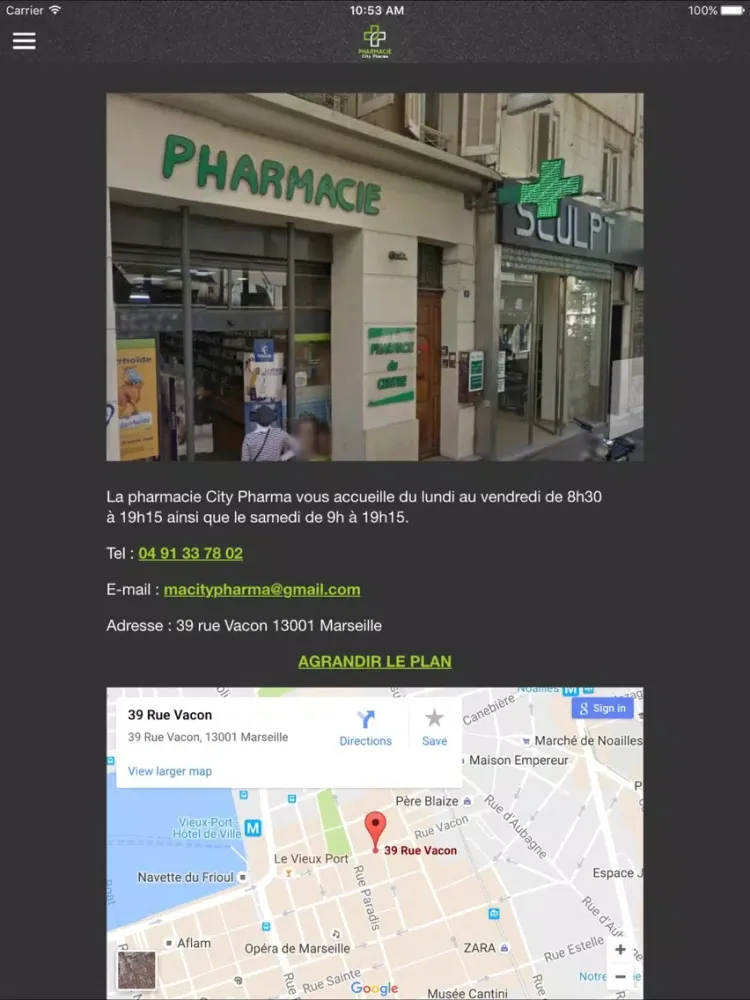Ảnh chụp màn hình của Pharmacie CityPharma Marseille iPad 