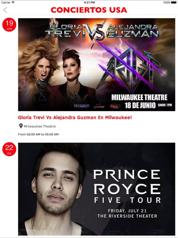 Conciertos USA iPad  스크린샷