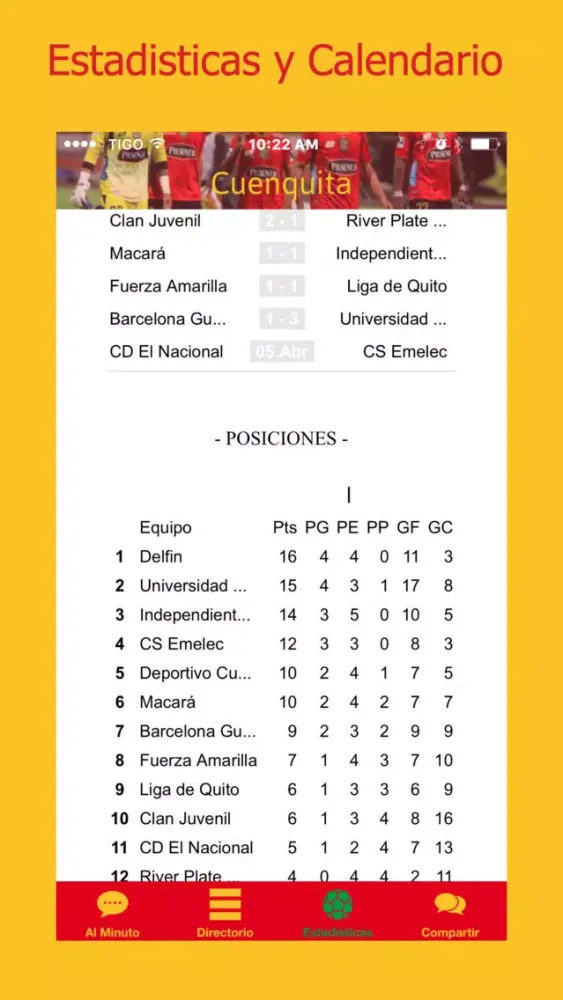 Tangkapan skrin Cuenquita Futbol App de Cuenca Ecuador