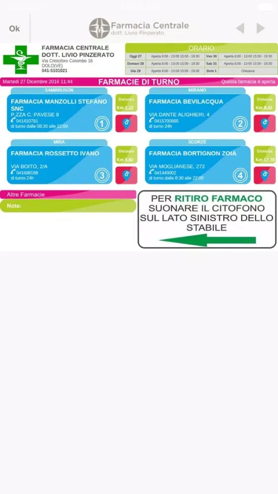 Zrzuty ekranu Farmacia Centrale dott. Livio Pinzerato