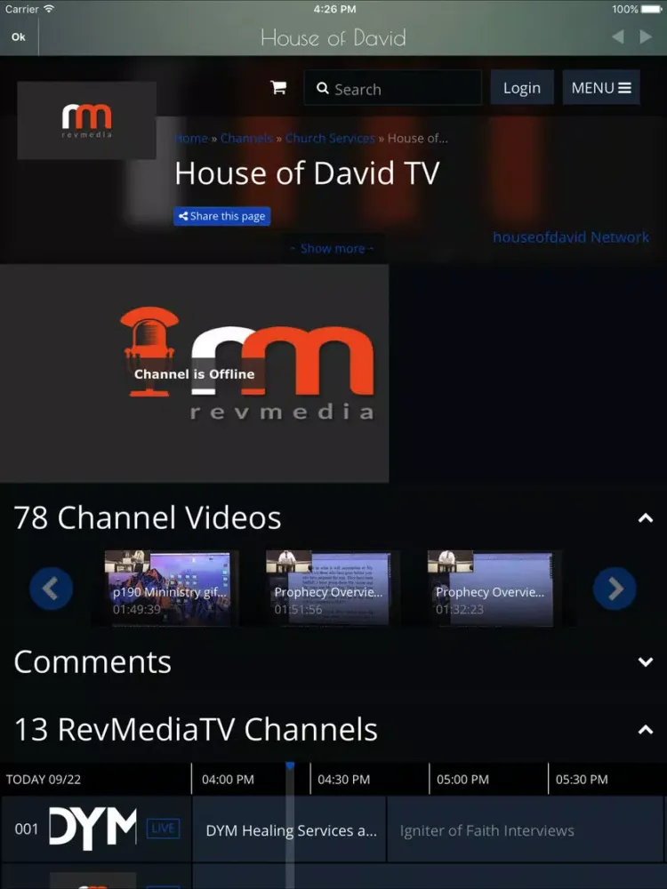 Tangkapan layar House of David Ministries iPad 