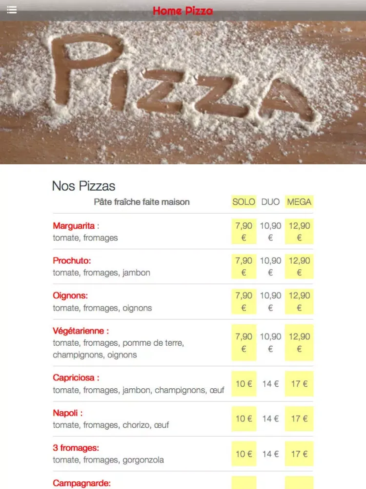Home Pizza Dijon iPad  Screenshots